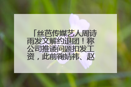 丝芭传媒艺人周诗雨发文解约退团！称公司推诿问题扣发工资，此前鞠婧祎、赵粤等多名艺人解约