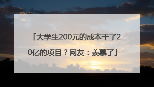 大学生200元的成本干了20亿的项目？网友：羡慕了